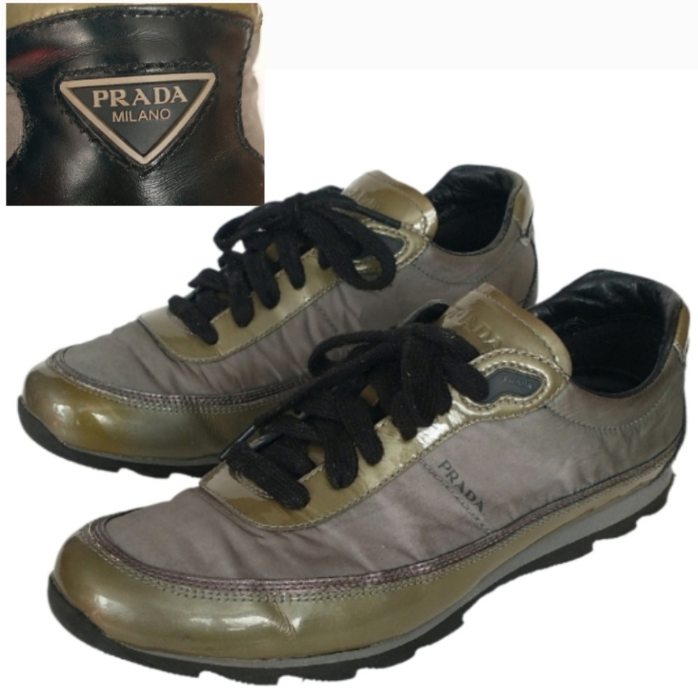 PRADA Men's Metallic Olive and Gray Sneakers